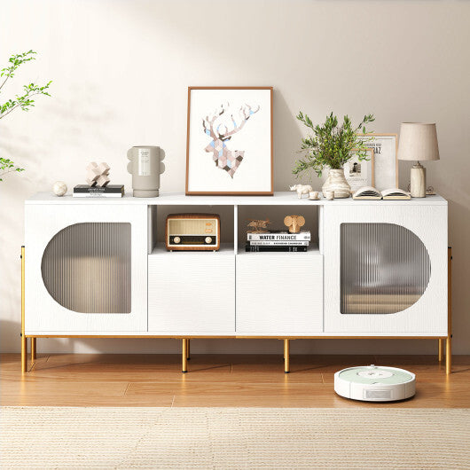 TV Stand for 70 Inch TV with Power Outlets Drawers and Open Shelves-White LuxuryLifeWay Online Store