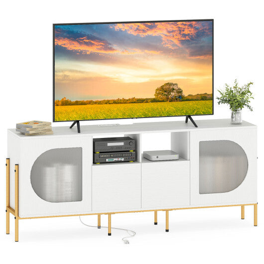 TV Stand for 70 Inch TV with Power Outlets Drawers and Open Shelves-White LuxuryLifeWay Online Store