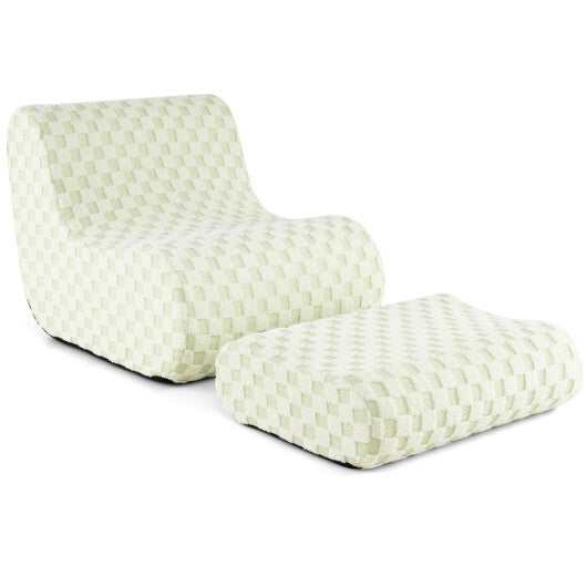 Bean Bag Chair with Ottoman and High Elasticity Sponge-Green LuxuryLifeWay Online Store