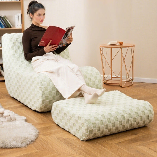 Bean Bag Chair with Ottoman and High Elasticity Sponge-Green LuxuryLifeWay Online Store