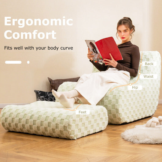 Bean Bag Chair with Ottoman and High Elasticity Sponge-Green LuxuryLifeWay Online Store