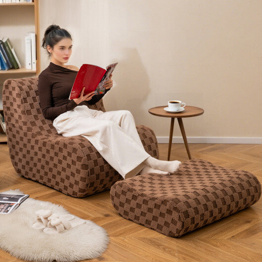 Bean Bag Chair with Ottoman and High Elasticity Sponge-Green LuxuryLifeWay Online Store