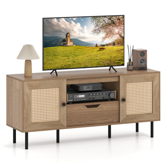 Boho TV Stand for 60 Inch TV Entertainment Center with Cabinets and Storage Shelf-Natural LuxuryLifeWay Online Store