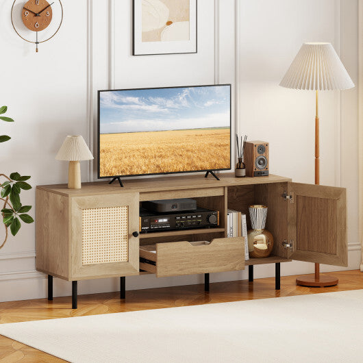 Boho TV Stand for 60 Inch TV Entertainment Center with Cabinets and Storage Shelf-Natural LuxuryLifeWay Online Store