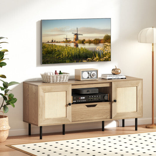 Boho TV Stand for 60 Inch TV Entertainment Center with Cabinets and Storage Shelf-Natural LuxuryLifeWay Online Store