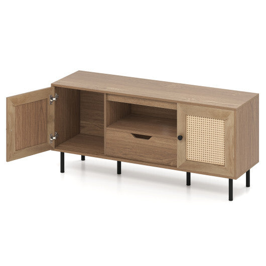 Boho TV Stand for 60 Inch TV Entertainment Center with Cabinets and Storage Shelf-Natural LuxuryLifeWay Online Store