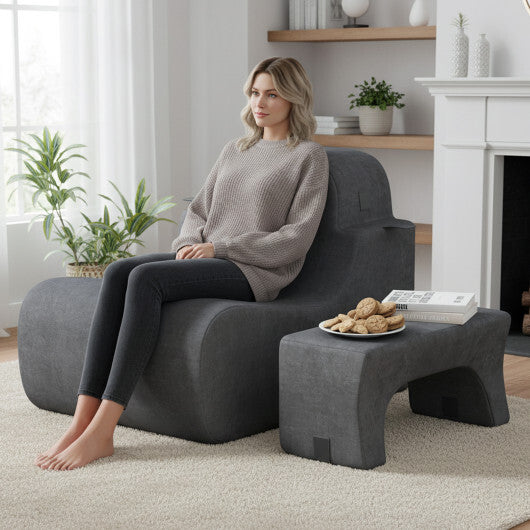 Floor Chair Lazy Sofa with Detachable Headrest-Gray LuxuryLifeWay Online Store