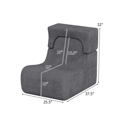 Floor Chair Lazy Sofa with Detachable Headrest-Gray LuxuryLifeWay Online Store