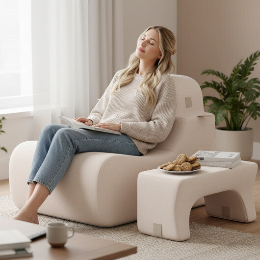 Floor Chair Lazy Sofa with Detachable Headrest-Gray LuxuryLifeWay Online Store
