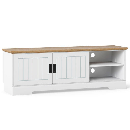 Farmhouse TV Stand for TVs up to 65 Inch with Sliding Doors and Storage Cabinets-White LuxuryLifeWay Online Store