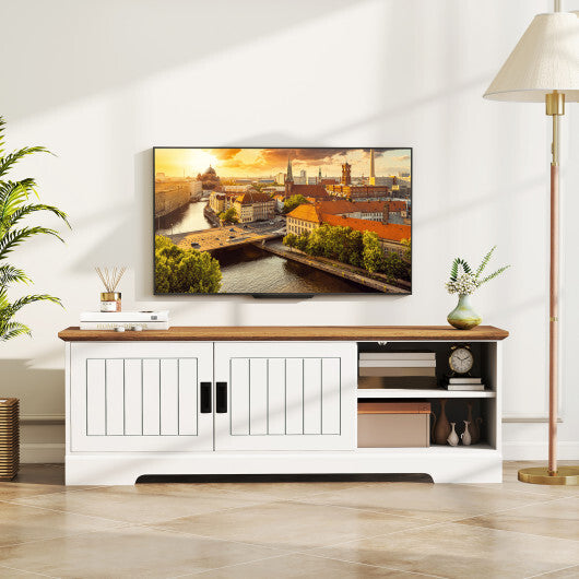 Farmhouse TV Stand for TVs up to 65 Inch with Sliding Doors and Storage Cabinets-White LuxuryLifeWay Online Store