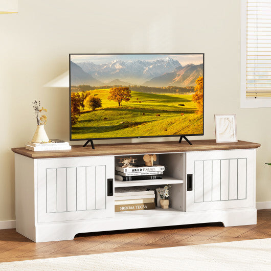 Farmhouse TV Stand for TVs up to 65 Inch with Sliding Doors and Storage Cabinets-White LuxuryLifeWay Online Store