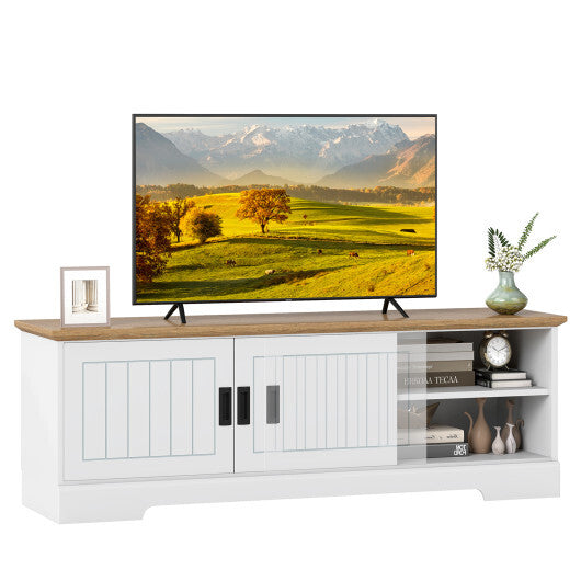 Farmhouse TV Stand for TVs up to 65 Inch with Sliding Doors and Storage Cabinets-White LuxuryLifeWay Online Store