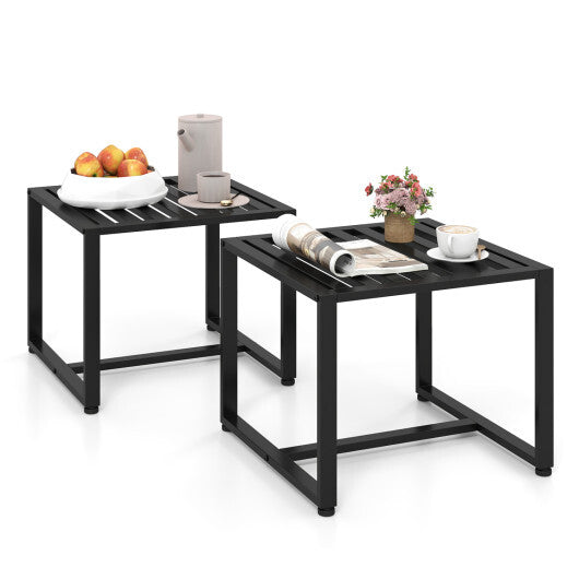 Set of 2 Metal End Tables with Slatted Tabletop-Black LuxuryLifeWay Online Store