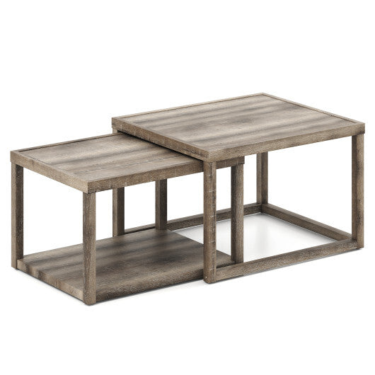 Nesting Coffee Table Set of 2 Stackable Rectangular End Tables-Gray LuxuryLifeWay Online Store