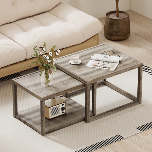 Nesting Coffee Table Set of 2 Stackable Rectangular End Tables-Gray LuxuryLifeWay Online Store