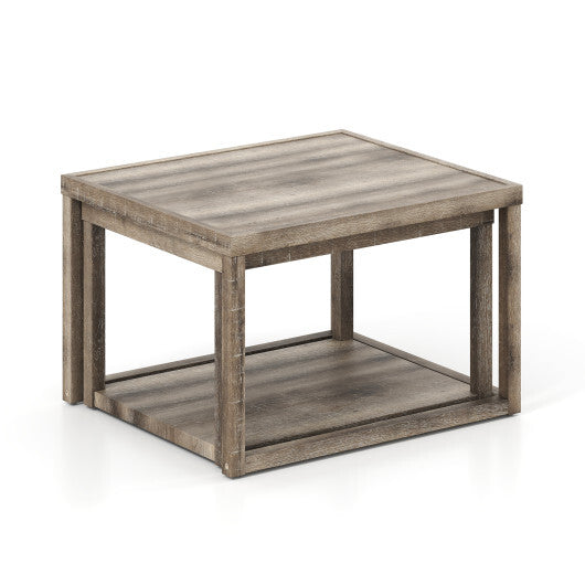 Nesting Coffee Table Set of 2 Stackable Rectangular End Tables-Gray LuxuryLifeWay Online Store