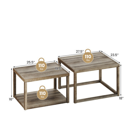 Nesting Coffee Table Set of 2 Stackable Rectangular End Tables-Gray LuxuryLifeWay Online Store