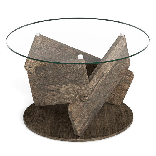Round Glass Coffee Table 32 Inch Modern Center Table with Tempered Glass Top-Gray LuxuryLifeWay Online Store