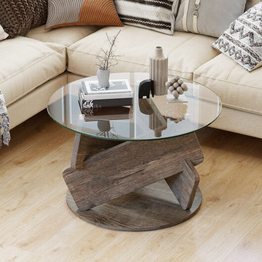 Round Glass Coffee Table 32 Inch Modern Center Table with Tempered Glass Top-Gray LuxuryLifeWay Online Store
