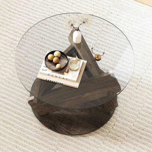 Round Glass Coffee Table 32 Inch Modern Center Table with Tempered Glass Top-Gray LuxuryLifeWay Online Store