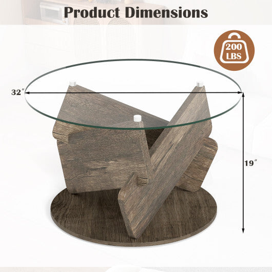 Round Glass Coffee Table 32 Inch Modern Center Table with Tempered Glass Top-Gray LuxuryLifeWay Online Store