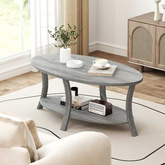 Oval Coffee Table 2-Tier Center Table with Storage Shelf-Gray LuxuryLifeWay Online Store