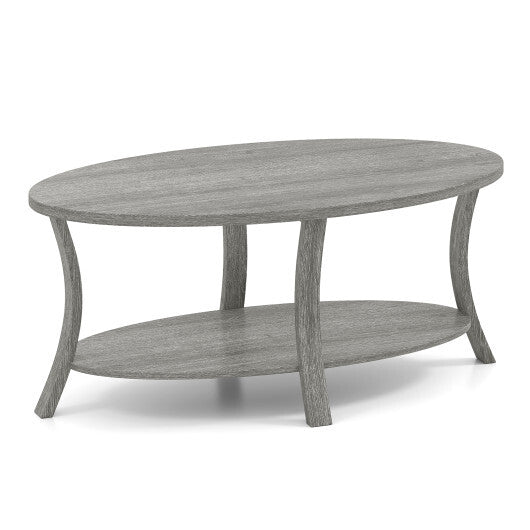 Oval Coffee Table 2-Tier Center Table with Storage Shelf-Gray LuxuryLifeWay Online Store