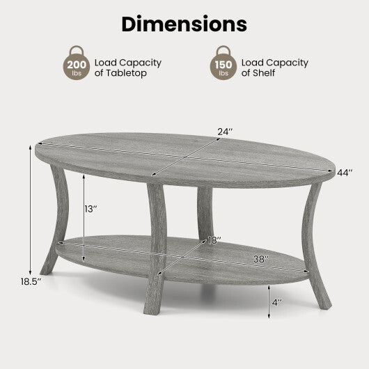Oval Coffee Table 2-Tier Center Table with Storage Shelf-Gray LuxuryLifeWay Online Store