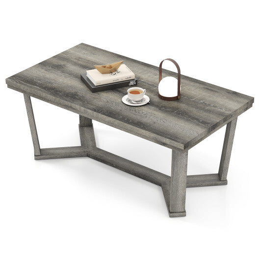 Rectangle Coffee Table Rubber Wood Base with Cross-Shaped Base-Gray LuxuryLifeWay Online Store