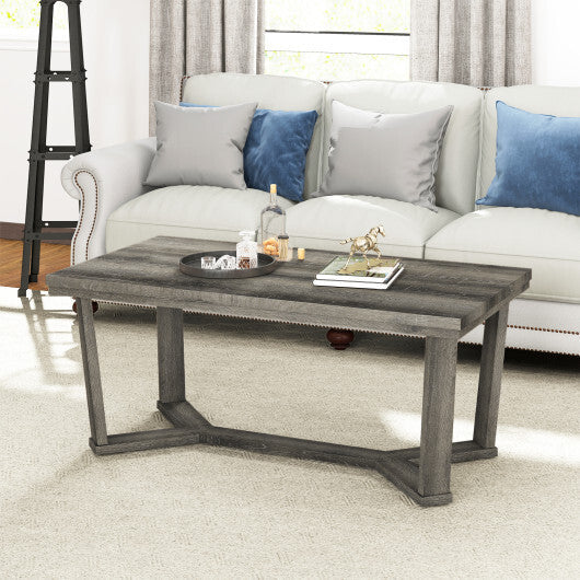 Rectangle Coffee Table Rubber Wood Base with Cross-Shaped Base-Gray LuxuryLifeWay Online Store