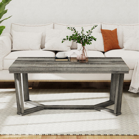 Rectangle Coffee Table Rubber Wood Base with Cross-Shaped Base-Gray LuxuryLifeWay Online Store