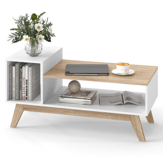43 Inch Coffee Table with Stepped Tabletop and Storage Compartments-White LuxuryLifeWay Online Store