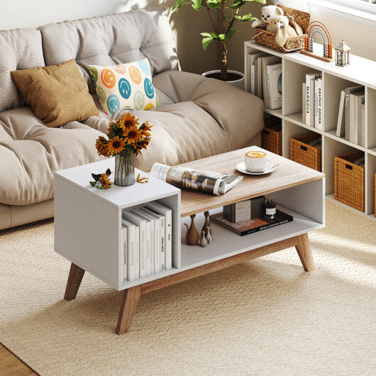 43 Inch Coffee Table with Stepped Tabletop and Storage Compartments-White LuxuryLifeWay Online Store