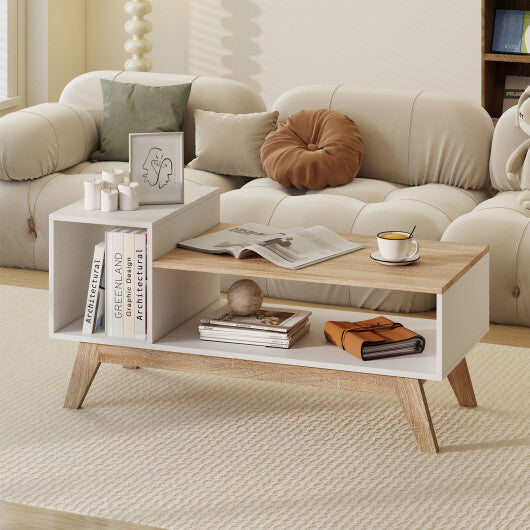 43 Inch Coffee Table with Stepped Tabletop and Storage Compartments-White LuxuryLifeWay Online Store