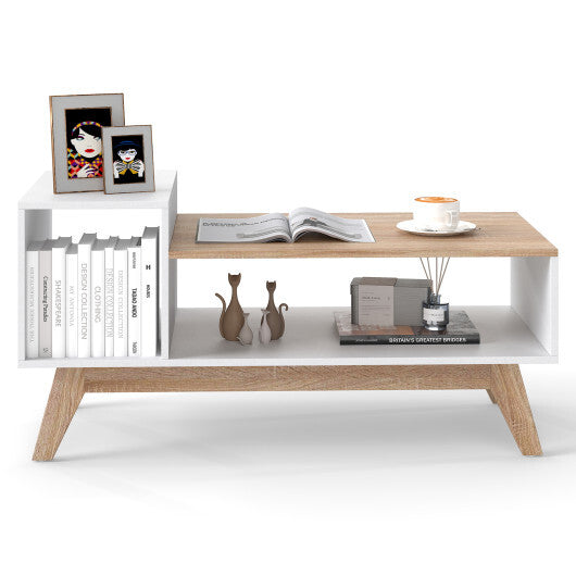 43 Inch Coffee Table with Stepped Tabletop and Storage Compartments-White LuxuryLifeWay Online Store