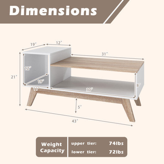 43 Inch Coffee Table with Stepped Tabletop and Storage Compartments-White LuxuryLifeWay Online Store