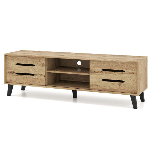 Mid Century Modern TV Stand with Sliding Doors and Cable Hole for 65 Inch TVs-Natural LuxuryLifeWay Online Store