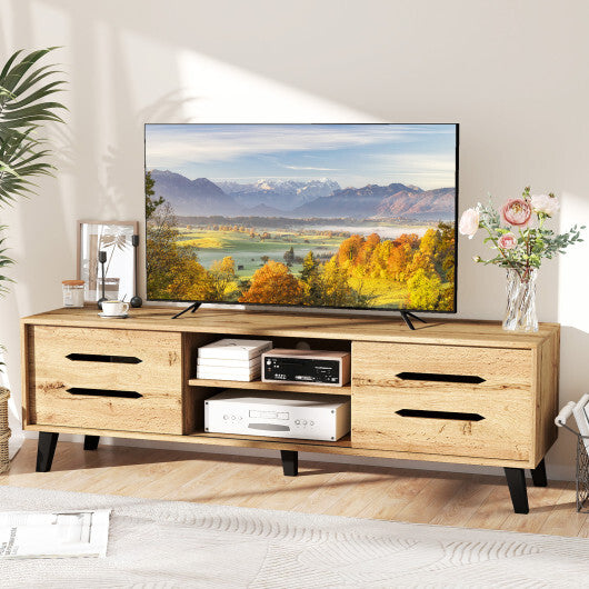 Mid Century Modern TV Stand with Sliding Doors and Cable Hole for 65 Inch TVs-Natural LuxuryLifeWay Online Store