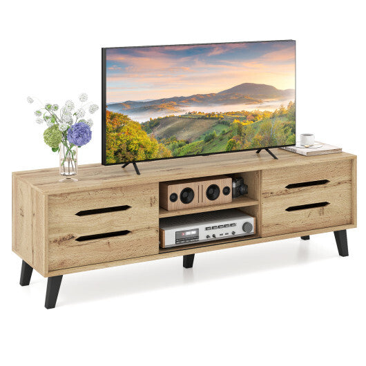 Mid Century Modern TV Stand with Sliding Doors and Cable Hole for 65 Inch TVs-Natural LuxuryLifeWay Online Store