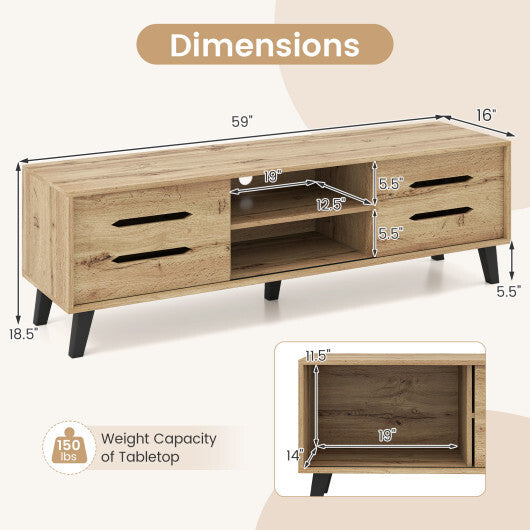 Mid Century Modern TV Stand with Sliding Doors and Cable Hole for 65 Inch TVs-Natural LuxuryLifeWay Online Store