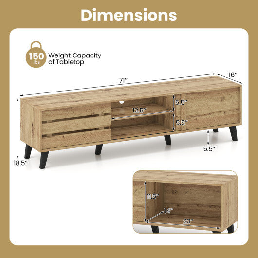 Mid Century Modern TV Stand for 80 Inch TVs with Sliding Door Cabinets and Storage Shelves-Oak LuxuryLifeWay Online Store