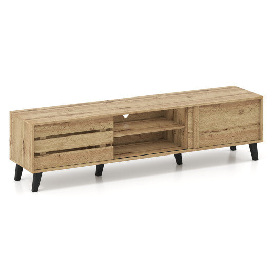 Mid Century Modern TV Stand for 80 Inch TVs with Sliding Door Cabinets and Storage Shelves-Oak LuxuryLifeWay Online Store