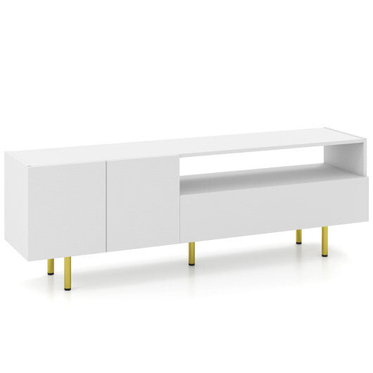 TV Stand for TVs up to 70" with Storage Cabinet and Raised Metal Legs-White LuxuryLifeWay Online Store