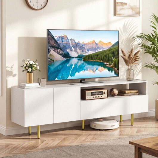 TV Stand for TVs up to 70" with Storage Cabinet and Raised Metal Legs-White LuxuryLifeWay Online Store