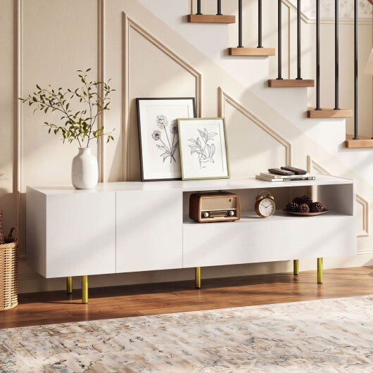 TV Stand for TVs up to 70" with Storage Cabinet and Raised Metal Legs-White LuxuryLifeWay Online Store