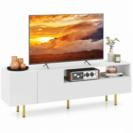 TV Stand for TVs up to 70" with Storage Cabinet and Raised Metal Legs-White LuxuryLifeWay Online Store