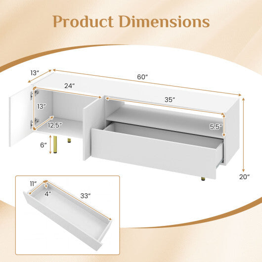 TV Stand for TVs up to 70" with Storage Cabinet and Raised Metal Legs-White LuxuryLifeWay Online Store
