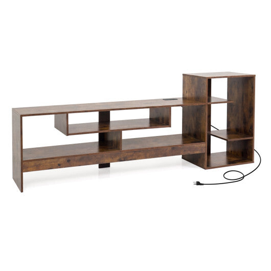 Cube TV Stand for 55 Inch TV with Power Outlets and Open Storage Shelves-Rusticbrown