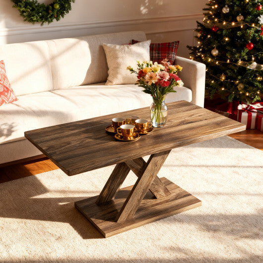 37.5 Inch Rectangular Coffee Table with Stable Base and Rubber Wood Connection for Living Room-Brown LuxuryLifeWay Online Store
